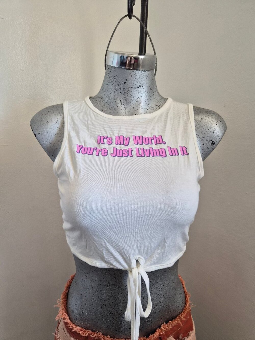 White Graphic Tie-Front Crop Top Available in XL, L, M
